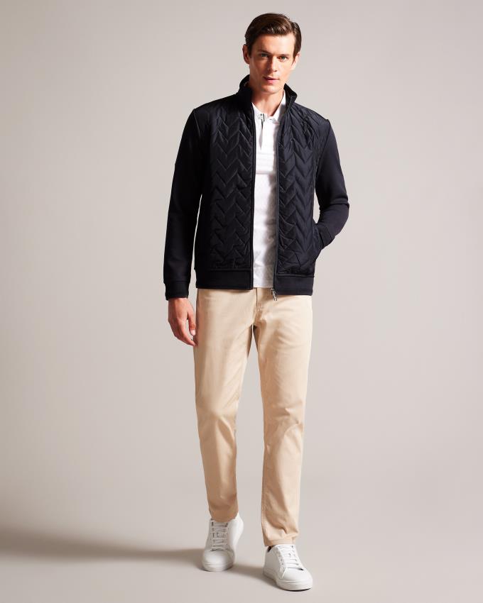 Veste Ted Baker Long Sleeve Quilted Front Bleu Marine Homme | DNA-09102299